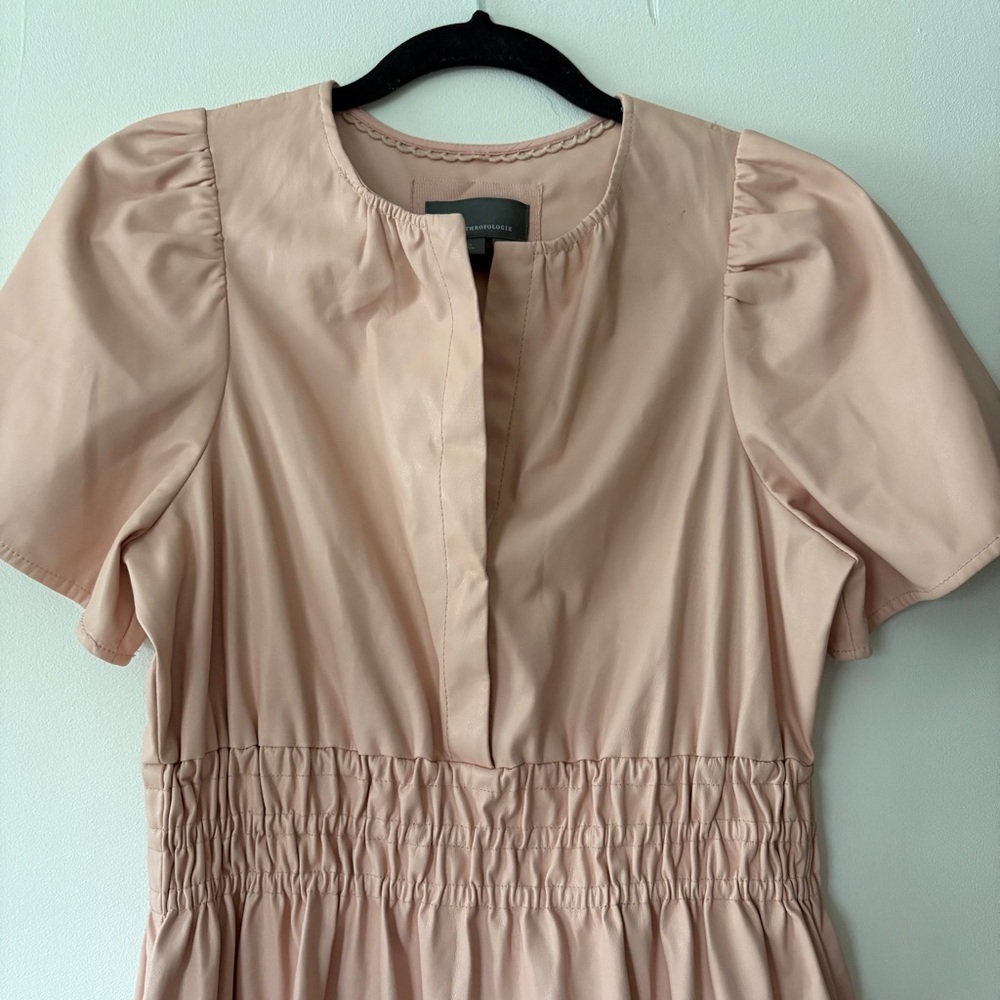 Anthropologie Dress The Somerset Vegan Leather Mini Size Small Pink Fit & Flare - Picture 4 of 11